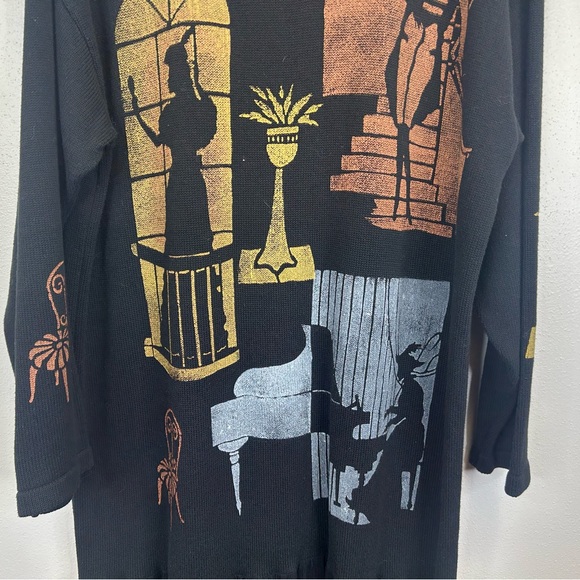 Marguerita Vintage 90s Art Deco Handpainted Cotton Black Sweater Dress USA - Picture 12 of 13